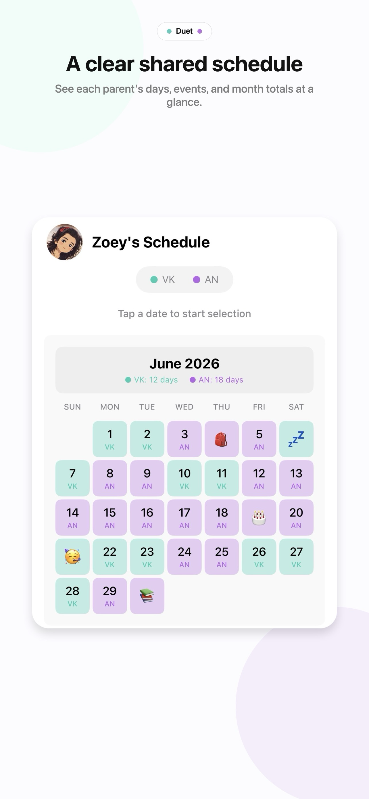 Duet calendar schedule screen