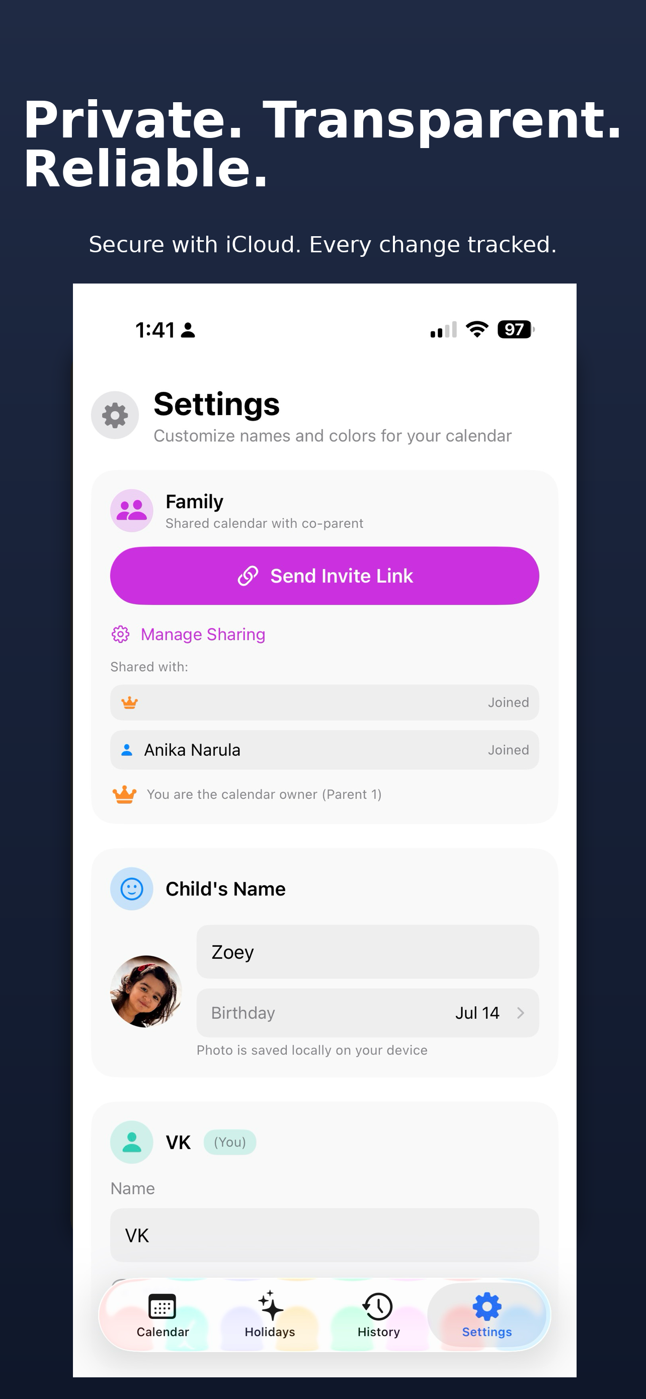 Duet family sharing settings screen